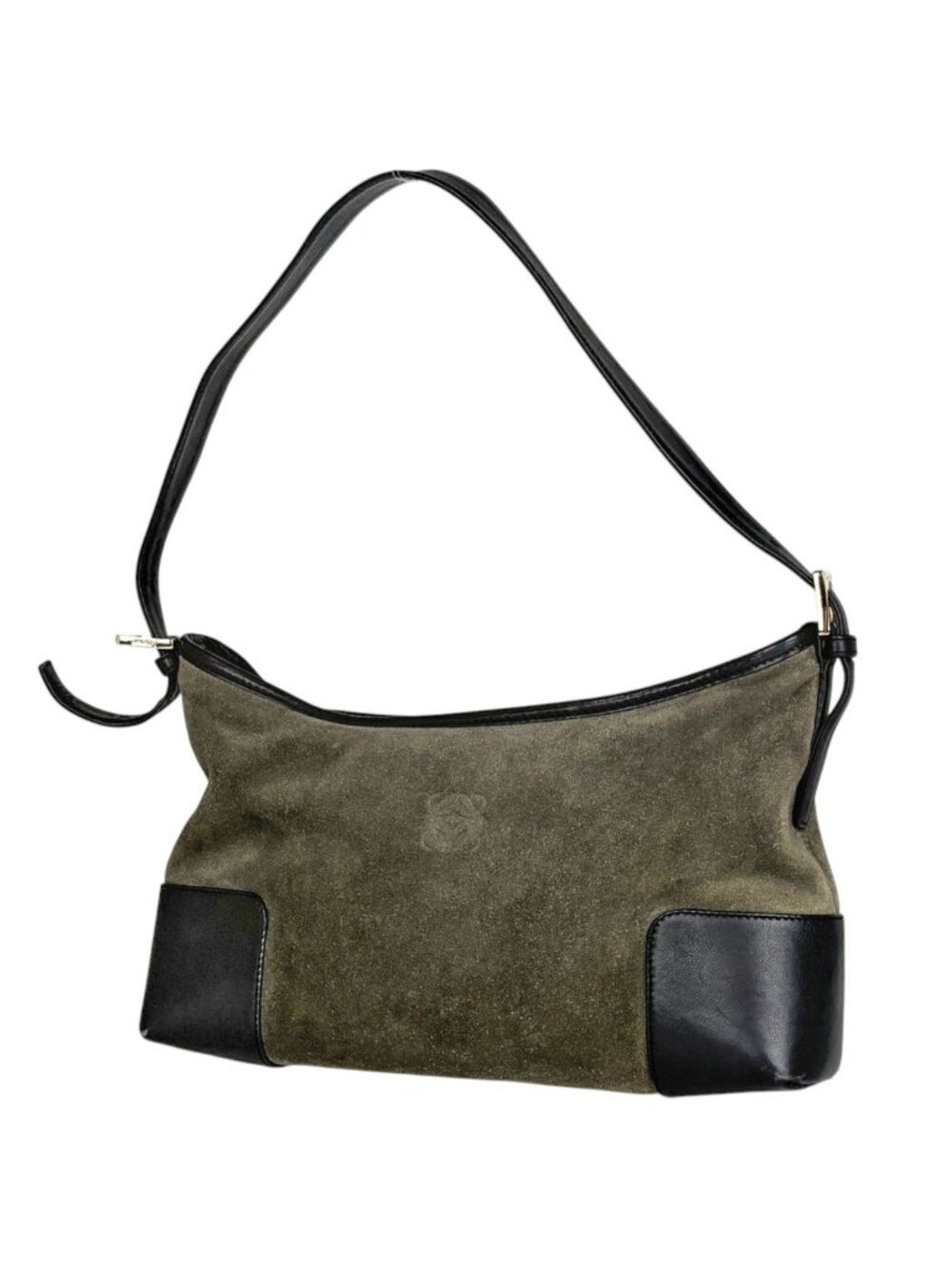 Loewe Shoulder Bag Anagram Suede Green Black